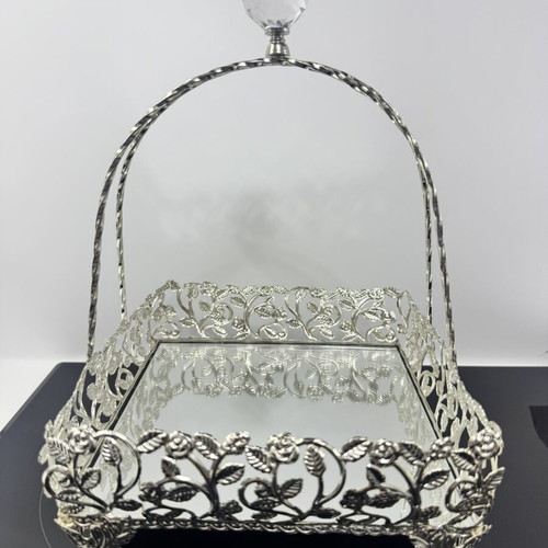 Decorative metal fruit basket with mirror vintage style