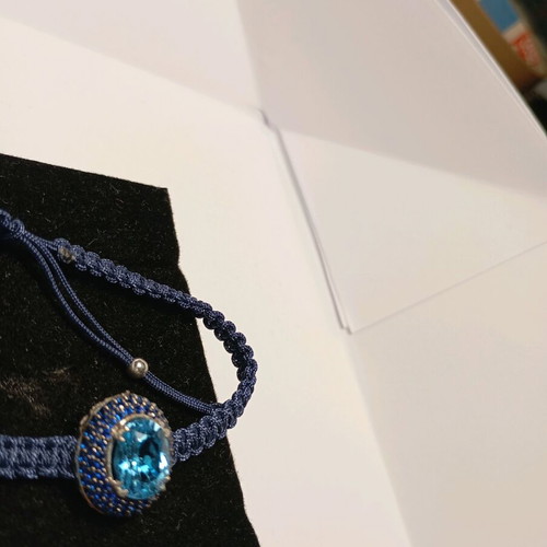 Handmade macrame bracelet 925 with oval Topaz Sky 8x6 and blue stones new