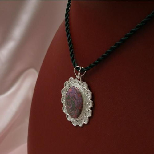 925 Silver Pendant with Red Jasper and 925 Silver Chain or Silk Cord New