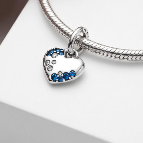 Pandora Blue Glitter Engravable Heart Charm new