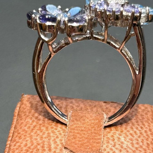 White gold k18 ring with brilliant, aquamarine and amethysts new