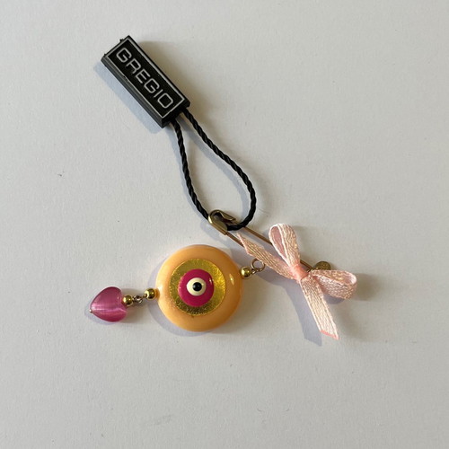 Gregio 9K Evil Eye Brooch with Coral, Enamel and Pink Garnet New