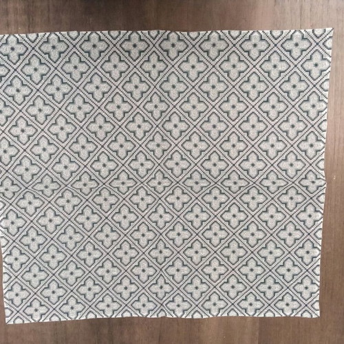 Table runner with two napkins new, white canvas with blue geometric design