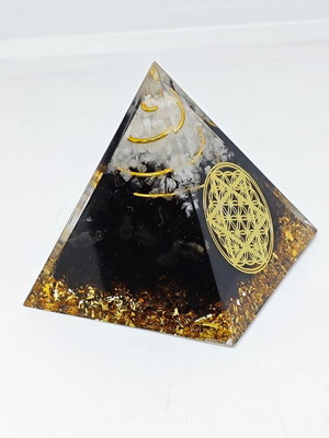 Orgonite pyramid with black tourmaline, quartz and Flower of Life symbol like new