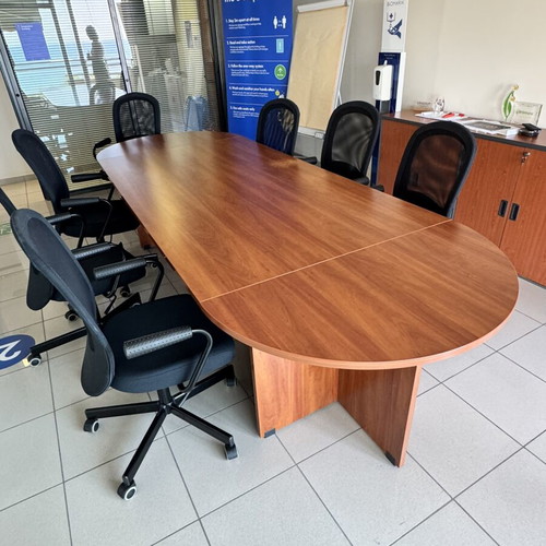 Meeting table like new 3.10x1.10 m with 6 chairs, cherry or apple wood finish