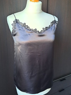 Handmade black top 100% silk satin new, NestofReveries, size S/M