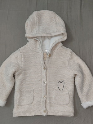 Jacket with knitted hood and fleece lining like new, size 12M