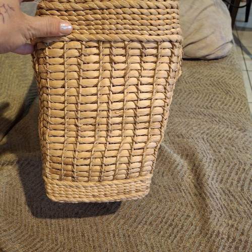Straw beach bag used, sturdy hand-held