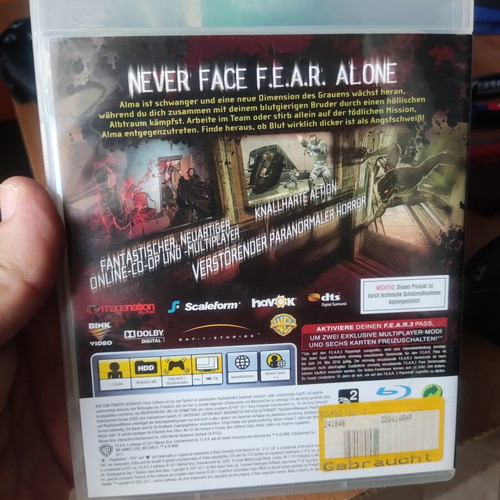 Fear PS3 game, English with manual
