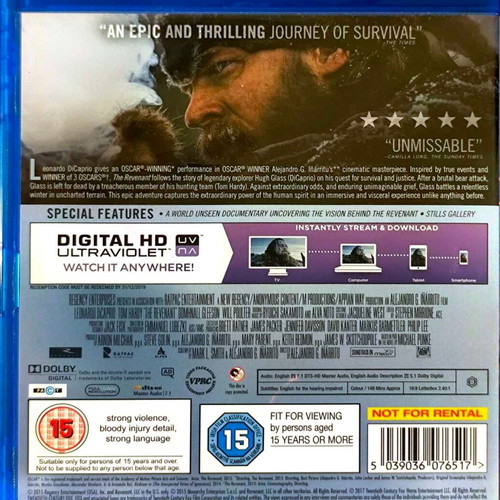 The Revenant Blu-Ray used, action drama with English subtitles