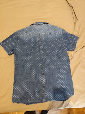 Hamaki-Ho men's short-sleeve polka dot denim shirt slim fit L