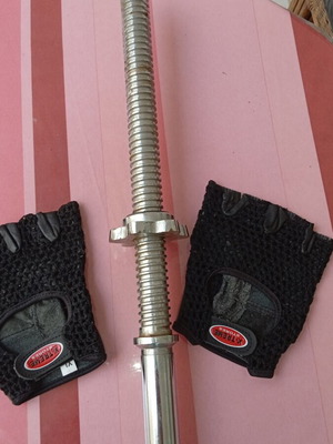 Μπάρα για βάρη 180cm με δερμάτινα γάντια X-TREME σαν καινούργιο