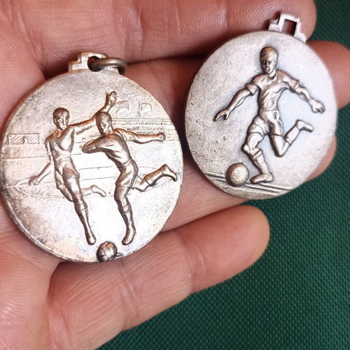 Vintage Football Medals Set of 2, Silver-Plated, 1950s, like new