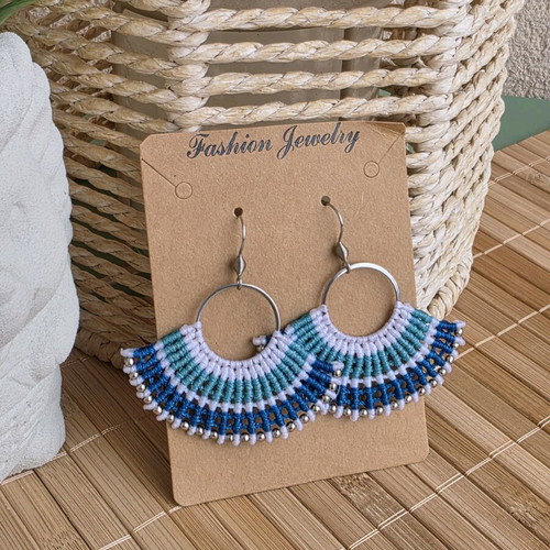 Macrame earrings blue, new, hypoallergenic
