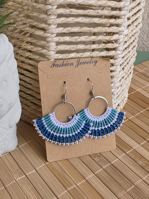 Macrame earrings blue, new, hypoallergenic