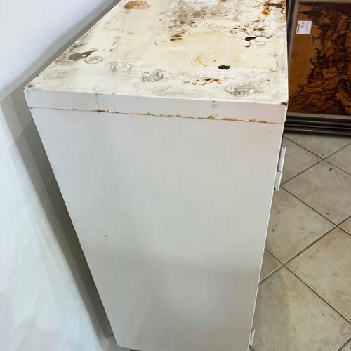 Metal outdoor cabinet with yellow doors and white frame 100x80x40