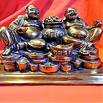  Μπρούτζινο χειροποίητο διπλό άγαλμα fengshui του θεού Βούδα με περίτεχνα σκαλίσματα.