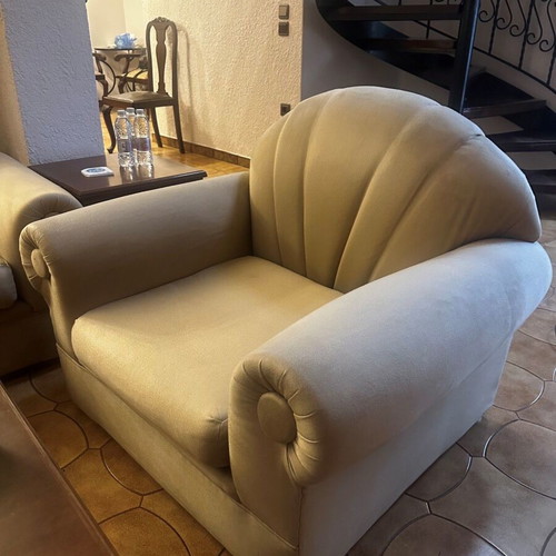 Living room set 1980s used, 3-seater, 2-seater, armchair & 4 tables