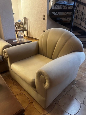 Living room set 1980s used, 3-seater, 2-seater, armchair & 4 tables