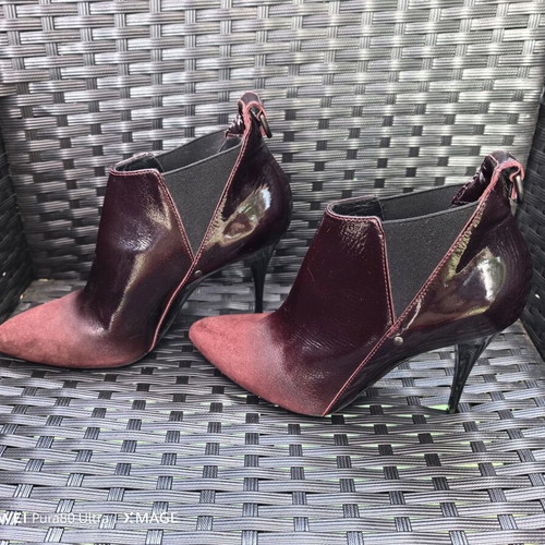 Alexander McQueen high heel boots used, red patent leather and suede, size 39