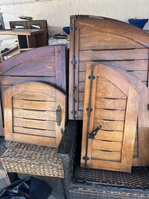 Wooden window shutters set of 3 with new screens, like new, brown