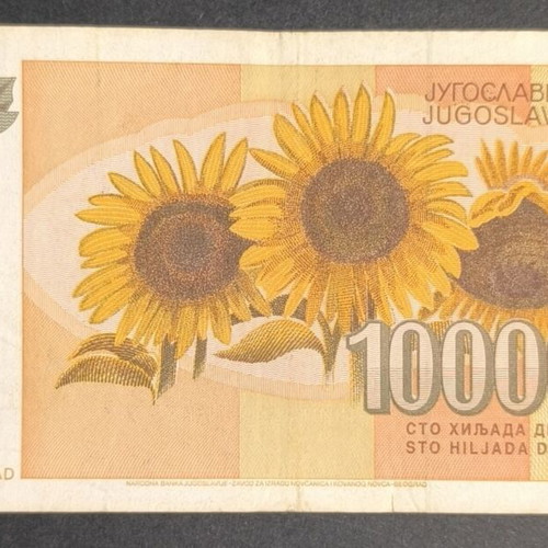 Yugoslavia 100,000 Dinara 1993 banknote used