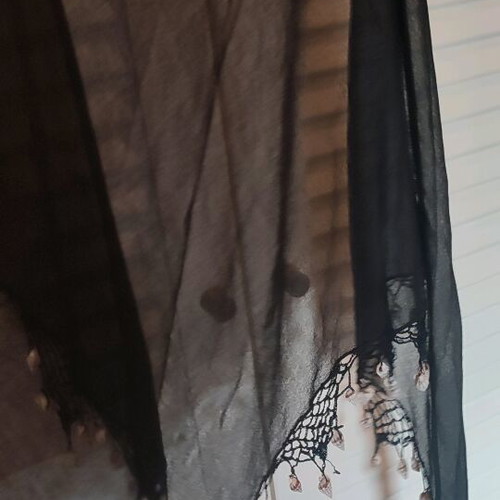 Sheer black triangular shawl like new with shells