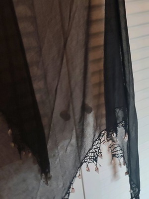 Sheer black triangular shawl like new with shells