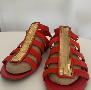 Miss Sixty Y2K gladiator σανδάλια πέδιλα κόκκινο δέρμα χρυσές λεπτομέρειες
