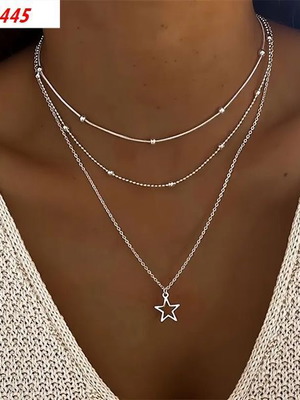 Necklace 445 silver color, new, iron material
