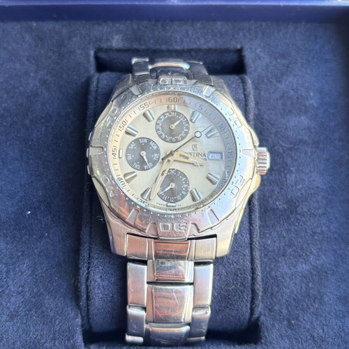 Festina F16242 Multifunction Quartz watch refurbished, beige and silver