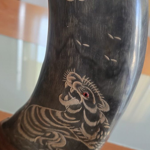 Wooden decorative horns with dragons set of 2 used