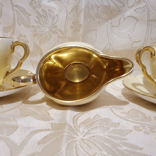 Carlton Ware tea set for two used, Rita series, hand-applied gold trim