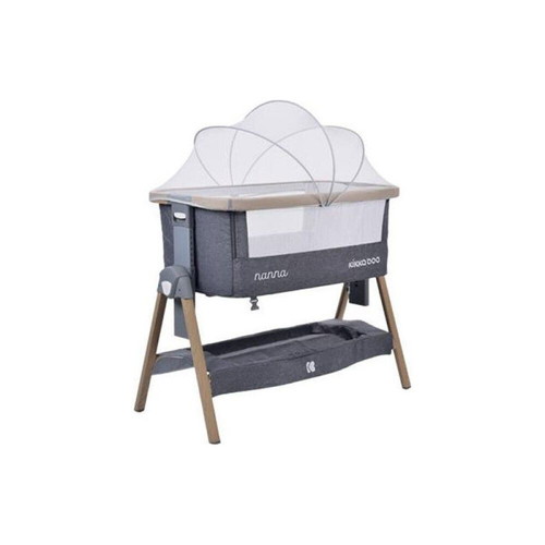 Kikka Boo Nanna baby cot with mattress, side opening and wheels, dark grey melange