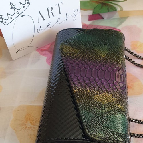Patent leather shoulder bag new, multicolor with chain