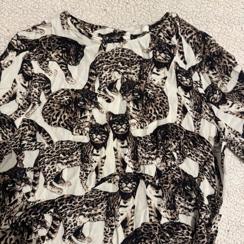 Mini dress long-sleeve with cats like new, H&M, white multicolor XS