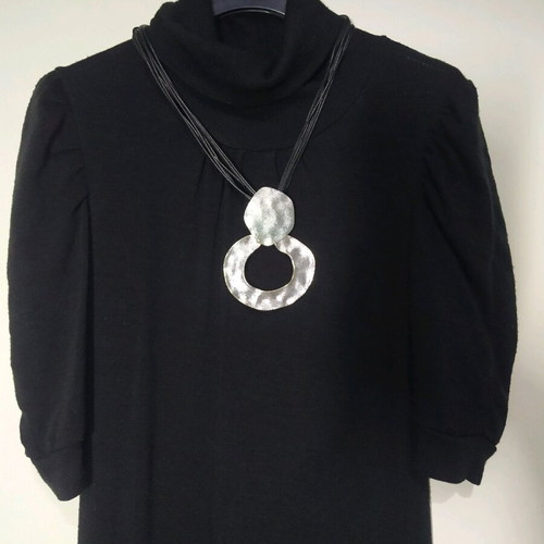 Knitted black dress with short sleeves and turtleneck like new