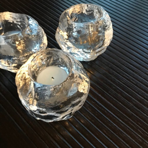 Kosta Boda Snowball candlesticks new, heavy crystal