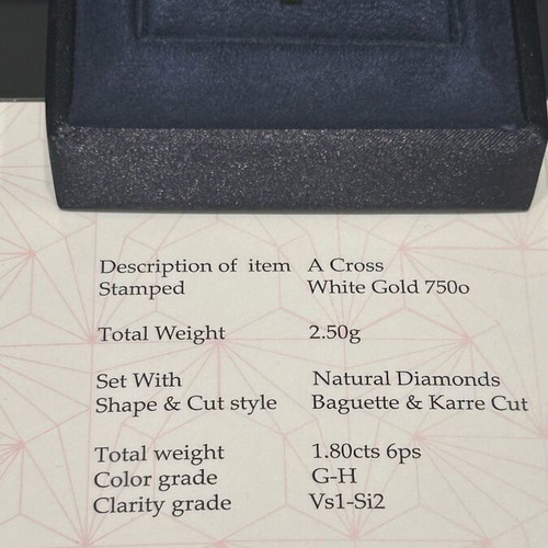 Diamond cross K18 white gold new certified