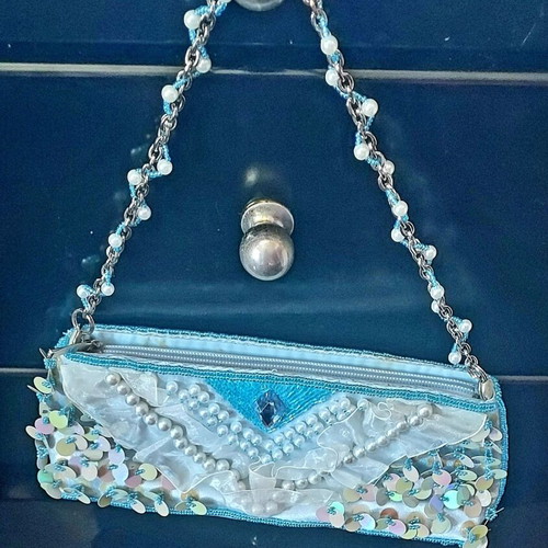 Evening shoulder bag satin blue turquoise like new