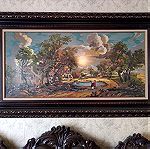  Πίνακας κεντητός, ο ζωογόνος ήλιος ξεπροβάλλει μέσα από τα σύννεφα, με κορνίζα 136x80x9(εκ-cm)