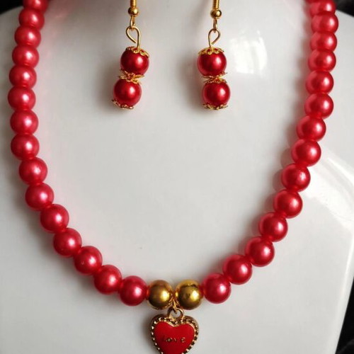 Red summer  necklace and earings set
