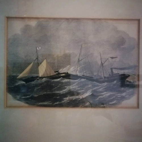Woodcut painting The Jointed Iron Steam-ship Connector 1863 like new