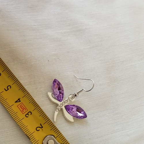 Dragonfly earrings new with purple crystals and rhinestones in silver steel