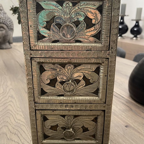 Jewelry box with 3 drawers used, silver-plated or silver finish