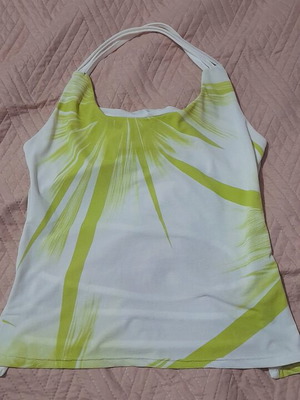 Blouse like new, white with green patterns and back cords