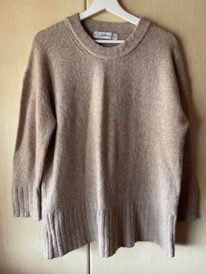 Πουλόβερ Zara small μπεζ over size με στρογγυλή λαιμόκοψη και τρία τέταρτα μανίκι