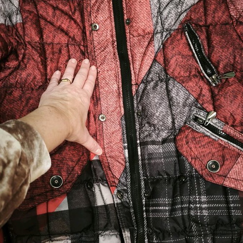 Unisex jacket without hood like new, gray and red, size L