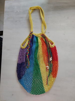 Mesh bag shoulder type colorful with beaded tassels