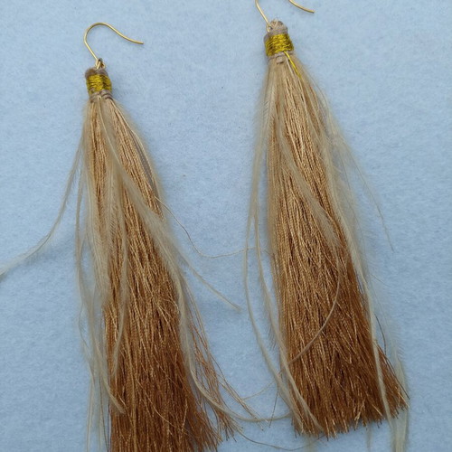 Tassel Earrings new, hypoallergenic steel hooks, beige-gold color